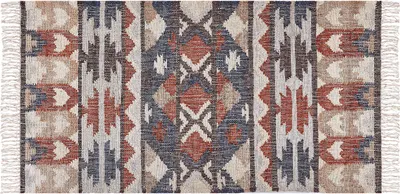 Produktbild von BELIANI Teppich Mehrfarbig aus Jute 80 x 150 cm Rechteckig mit Fransen Geometrisches Muster Kurzflor für Wohnzimmer Schlafzimmer Esszimmer