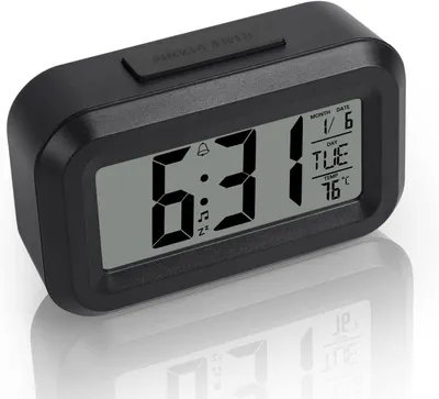 Image de Réveil numérique LCD à piles, avec fonction snooze, affichage de l'heure en 12/24 heures, de la date, de la température, minuterie, veilleuse, idéal pour la chambre, le bureau ou les voyages