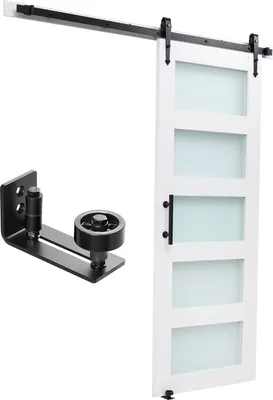 Immagine prodotto di Porta scorrevole SucceBuy in stile fienile con kit di ferramenta (914 x 2134 mm), realizzata con robusti pannelli in MDF e vetro smerigliato, superficie in PVC idrorepellente, design con telaio ad H - ideale per il bagno