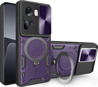 Produktbild von Handyhülle für Oppo Reno11 Dual-Layer Stoßfest Rüstung Hülle mit Dia Kameraschutz und Kreisförmig Ring Ständer Lila