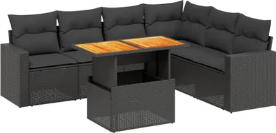 Produktbild von vidaXL 7-tlg. Garten-Sofagarnitur mit Kissen Schwarz Poly Rattan