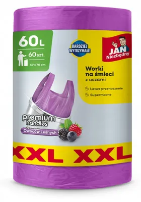 Produktbild von JAN NIEZBĘDNY HD Müllsäcke mit Griffen 60L - Waldfruchtduft 60 Stück (XXL)