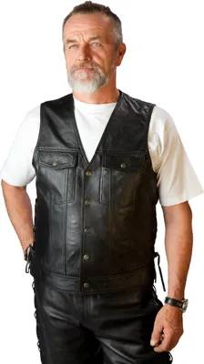 Produktbild von Lederweste mit Knöpfe Gr. M - 3XL Running Bear Biker Kutte Echtleder M - 50/52