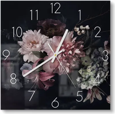 Produktbild von DEQORI Glasuhr 30x30 cm Zahlen 'Blühende Pracht' Wanduhr Glas Uhr Design leise