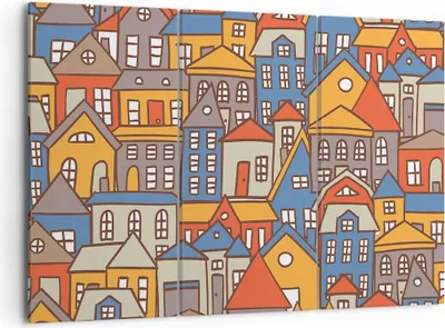 Produktbild von Bild auf Leinwand - Leinwandbild - Stadt Haus Straße - 105x70cm - Wand Bild - Wanddeko - Wandbilder - Leinwanddruck - Bilder - Kunstdruck - Wanddekoration - Leinwand bilder - Wandkunst - CE105x70-3953