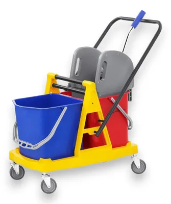 Image de Chariot de nettoyage professionnel avec serpillière et essoreuse pour grandes surfaces, 34 l, 71 x 43 x H 95 cm