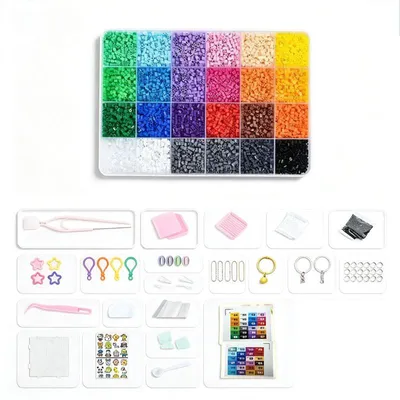 Produktbild von Bügelperlen Set - 9200 Perlen - 2,6 mm - 24 Farben - Bügelperlen Bastelset für Kinder und Erwachsene - Mit Steckplatten, Pinzette und Bügelpapier