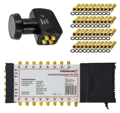 Produktbild von PremiumX Multischalter Set 5/16 Multiswitch SAT Quattro LNB 40x F-Stecker