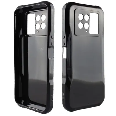 Two black phone cases are shown side-by-side against a white background.