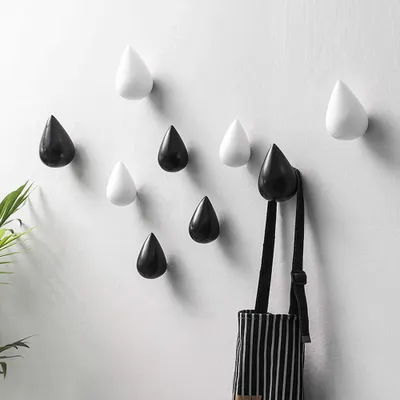 2er-Set Wassertropfen-Haken, Wandmontage, 9,3 x 5,8 cm, schwarz