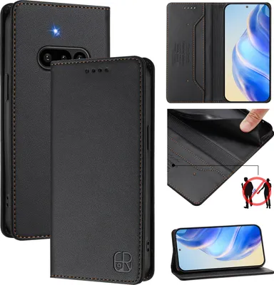 Produktbild von Lederhülle für Nothing Phone 3a Hülle Flip Brieftasche Kartenfächern Ständer Schutzhülle Schwarz