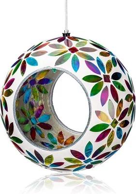 Produktbild von Glaskunst Vogelfutterer für den Garten Wilde Vögel Gartendekoration Weißer Kreis 17 cm