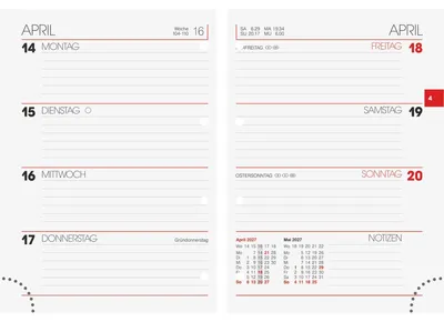 Produktbild von Kalendereinlage 731 für Ringbuch-Kalender 10x14cm 1 Woche/2 Seiten 2027 Packung mit 3 Stück