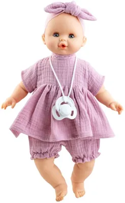 Image de Poupée Sonia de Paola Reina - Poupée en tissu vêtue d'une robe rose et violette, 36 cm