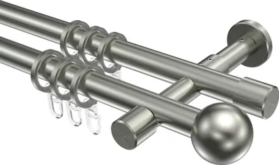 Produktbild von Interdeco Gardinenstange / Vorhangstange Edelstahl-Optik, Typ Prestige Luino (Kugel), 20 mm Ø 2-läufig, 200 cm