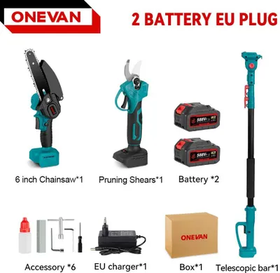 Obrázok produktu pre Elektrická teleskopická reťazová píla – sada 3 v 1 – bezkefový motor – 18 V – 3500 W – vrátane 2 akumulátorov – vysokozdvižná píla – Braun