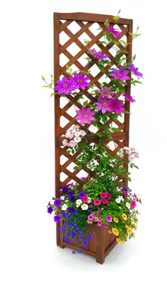 Produktbild von Relaxdays Pflanzkasten mit Rankgitter, HBT: 180x55x51 cm, Pflanzkübel mit Spalier, Balkon & Garten, Tannenholz, braun