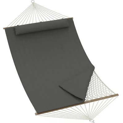 Produktbild von Doppel Hängematte für 2 Personen - Garten Hängematte - 3,6 m mit Holz Spreizstab - 204 kg Tragkraft - Gepolsterte Liegefläche - Dunkelgrau Modell A