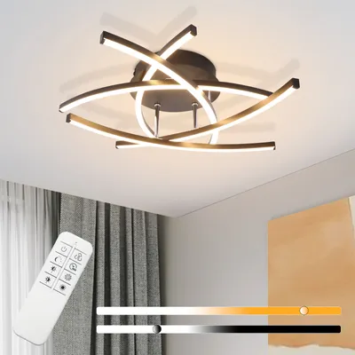 Image de ZMH Plafonnier LED Plafonnier Salon 32W Dimmable Lampe de cuisine noire avec télécommande Design moderne Lampe de salon métal Lampe de chambre couloir Plafonniers pour chambre d'enfant Bureau
