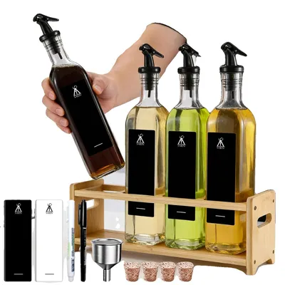 Produktbild von Öl- und Essigspender-Set, auslaufsicheres Design, Bambusständer, 4Stk500ml
