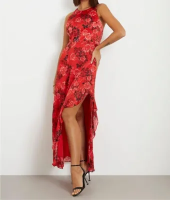 Zdjęcie produktu dla GUESS Damska sukienka maxi z kwiatowym wzorem, czerwona, rozmiar XS