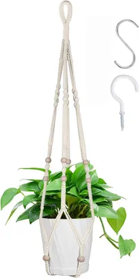 Produktbild von Macrame Pflanzenhänger, Baumwollseil, für Innen und Außen, mit S-Haken und Schraubhaken