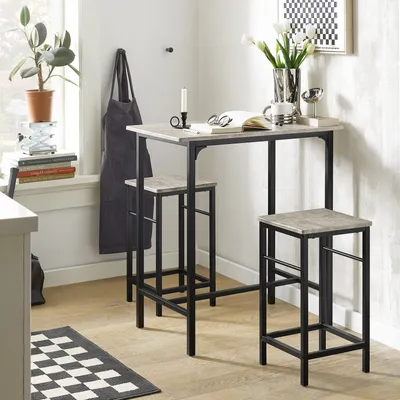 Produktbild von SoBuy OGT10-HG Sada barových stolů 3-dílný barový stůl Bistro stůl se 2 židlemi Jídelní stůl Sedací souprava Grey