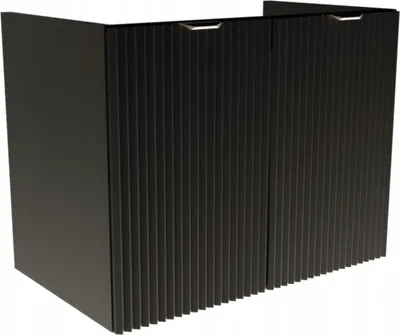Produktbild von WENA Waschtischunterschrank ohne Oberteil mit Türen 80 cm, geriffelte Fronten, Griffe aus Metall in der Farbe Gold Willy (Farbe: Schwarz)