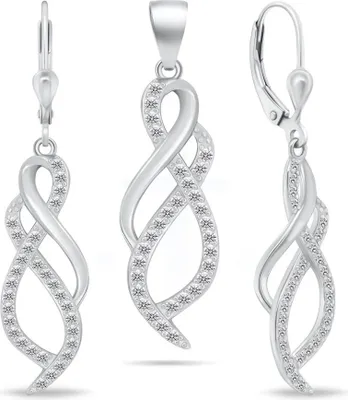 Image de Parure de bijoux en argent brillant avec zircones SET222W (boucles d'oreilles, pendentif)