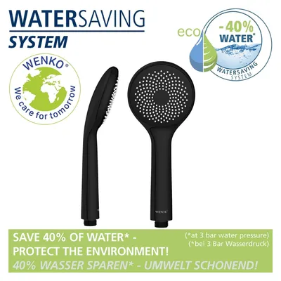 Produktbild von WENKO Duschkopf WATERSAVING Rund Ø9,5cm Schwarz Handbrause Wellness Regendusche