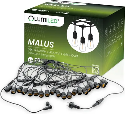 Produktbild von LUMILED rozprávkové svetlá vonkajšie 20M 20x E27 230V strana Vianočné svadobné dekorácie terasa girlandy rozšíriteľné odolné voči poveternostným vplyvom s napájaním záhradná lampa