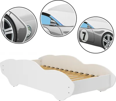 Produktbild von iGLOBAL Kinderbett Autobett Cars Bett Jugendbett Juniorbett Bett mit Lattenrost Stellage Schaumstoffmatratze Grau 140 x 70 cm