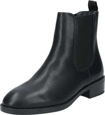 A single black leather boot is shown against a white background.