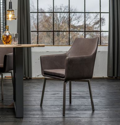 KAWOLA Stuhl Cali Sessel Microfaser Esszimmerstuhl taupe Füße Edelstahl