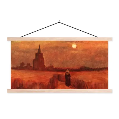 Produktbild von MuchoWow® Textilposter Der alte Turm auf den Feldern - Vincent van Gogh 120x60 cm mit holzfarbenen Rahmen - Klemmleiste