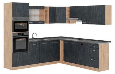Produktbild von Eckküche Vicco R-Line Schwarz Beton/Goldkraft Eiche 247 x 237 cm AP Anthrazit, Model 47384