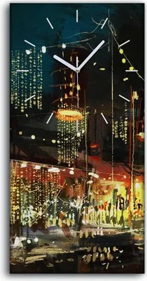Produktbild von Leinwand Wanduhr Wandkunst Uhr 30x60 Stadt Straße Nacht Menschen modern - weiße Hände