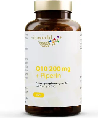 Obrázok produktu pre Vita World Q10 200 mg + piperín | 120 kapsúl | vysoké dávky | vegánske | bez lepku a laktózy