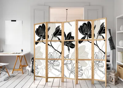 Immagine prodotto di Schermo XXL Flowers 225x171 cm - 5 pezzi - monofacciale - elegante schermo per la privacy - parete divisoria - divisorio per ambienti - legno - motivo di design - decorazione - Giappone p-B-0011-z-c