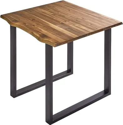 Produktbild von Esstisch Esra 90 x 90 cm, Akazienholz massiv, cognacfarben, Baumkantentisch mit Metallgestell in schwarz, Esszimmertisch mit Baumkantenplatte 26 mm, echte Baumkante