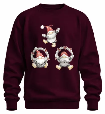 Obrázek produktu pro Vánoční dekorace "Kranz", skandinávský styl, roztomilý motiv "Tomte/Nisse", mikina, svetr, barva: vínová, velikost: S