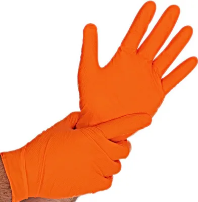 Obrázok produktu pre Hygostar 270715 Nitrilhandschuhe Diamond Grip orange Gr. 9/L puderfrei