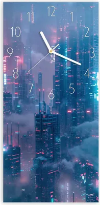Produktbild von Wanduhr aus Glas mit Motiv Futuristische Stadt- 30 x 60 cm - inkl. Aufhängesystem