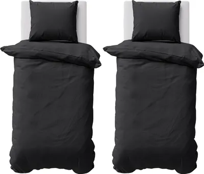 Produktbild von Bettwäsche 155x220 cm Bettbezug 100%Baumwolle Renforce Einfarbig Bettgarnitur Set Schwarz 4 teilig