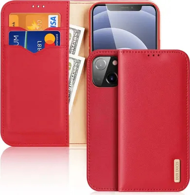 Produktbild von Dux Ducis Hivo Echtleder Flip Wallet mit Kartenfach für Apple iPhone 13 mini, Rot