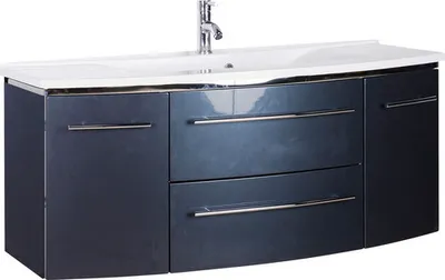 Produktbild von Marlin Badmöbel-Set 3040 BxHxT 122 x 90 x 48 cm Frontfarbe anthrazit mit Waschtisch Mineralmarmor weiß Griff chrom CPFF