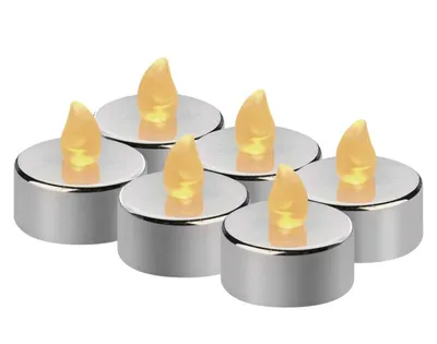 Produktbild von LED-Teelichter silber 6 Stück flammenlose Kerzen mit Flacker-Effekt und Batterie