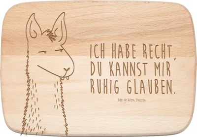 Produktbild von Mr. & Mrs. Panda schneidbrett Lamakopf Genervt - Transparent - Geschenk, Beste Freundin, Frühstücksbrettchen, vesperbrett, Büro, Frühstücksbrett, Holzbrett, Schneidebrett