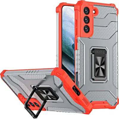 Zdjęcie produktu dla Crystal Ring Case pancerne hybrydowe etui pokrowiec + magnetyczny uchwyt Samsung Galaxy S22+ (S22 Plus) czerwony