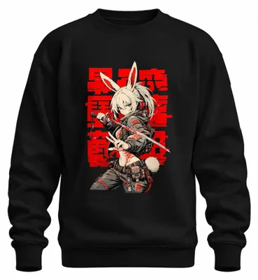 Productafbeelding van Cyberpunk anime, konijnmeisje, katana, samurai, Y2K, Japan, damespullover, zwart, maat L